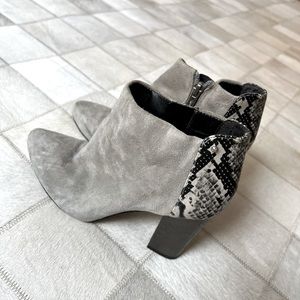 Sam Edelman size 8 suede grey booties with faux snakeskin back